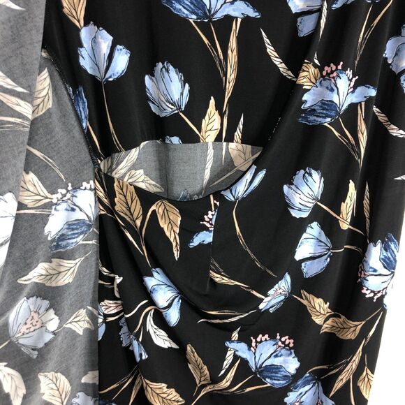 Motherhood Maternity Pastel Blue Flower Leaves Black Wrap Dress Size Small - Picture 4 of 7